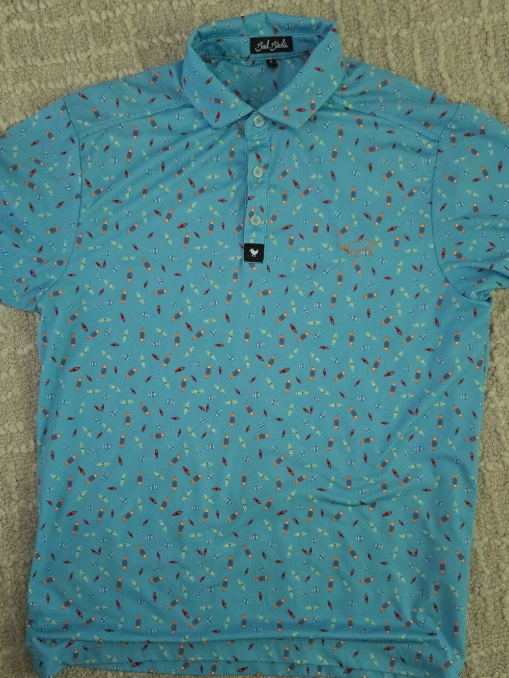 Bad Birdie Men's Medium Dock Solid Blue Sailboat Performance Golf Polo